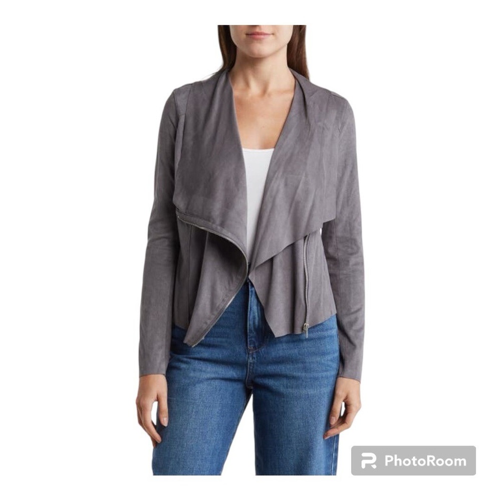 Blank NYC drape front faux suede jacket size medium